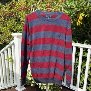 American Eagle Outfitters Red and Blue Striped Crewneck Sweater